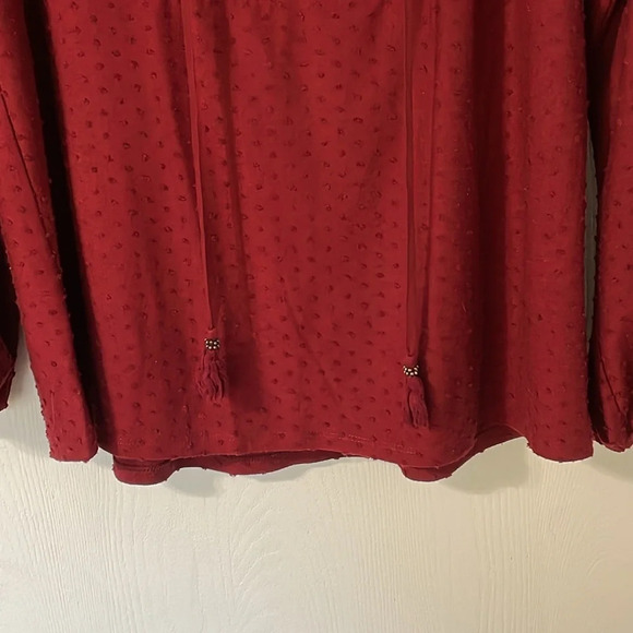 Daniel Rainn Anthropologie red boho ruffle long sleeve shirt size large - Picture 4 of 7